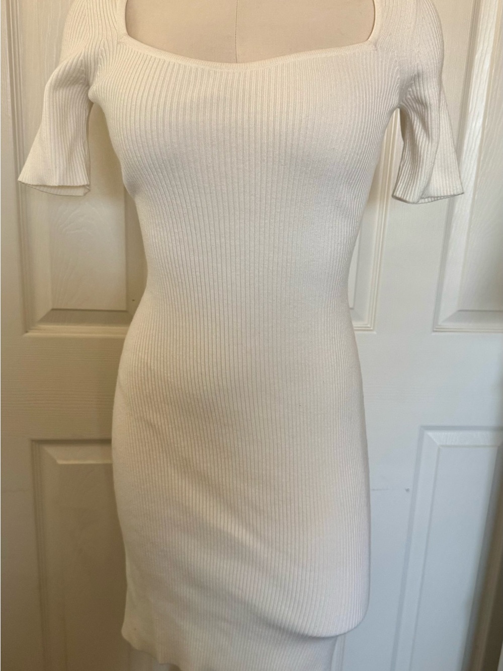 BOSS ORANGE Cream Ribbed Square-Neck Midi Dress